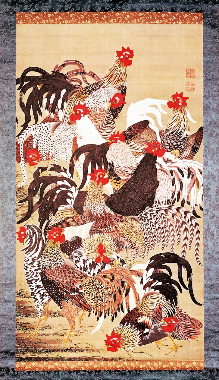 Tretton tuppar, från Doshoku Sai-e (De levande varelsernas färgglada rike) Edo-perioden. ca 1757-66 (färg på siden) av Ito Jakuchu