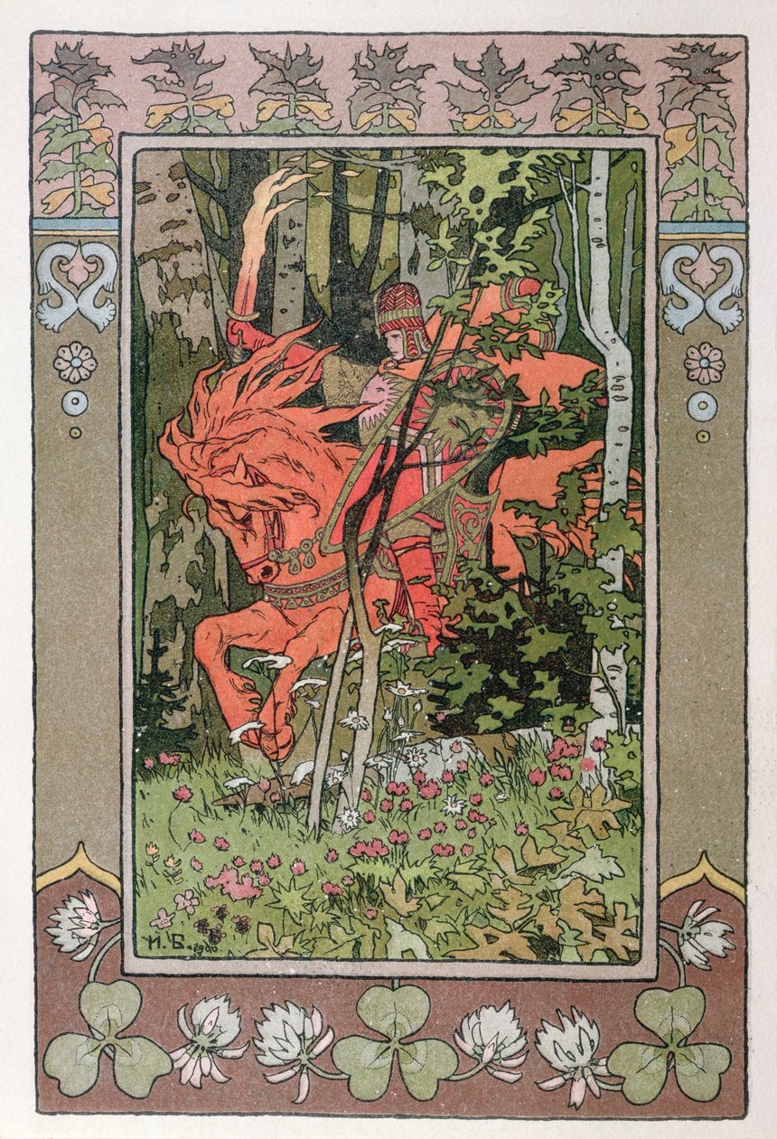 The Red Rider, ett avsnitt från den ryska sagan "Vasilissa the Beautiful", 1900 av Ivan Yakovlevich Bilibin