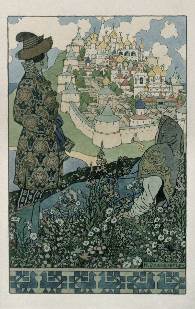 Illustration till Alexander Pushkins "Tsar Saltans saga", 1905 av Ivan Yakovlevich Bilibin