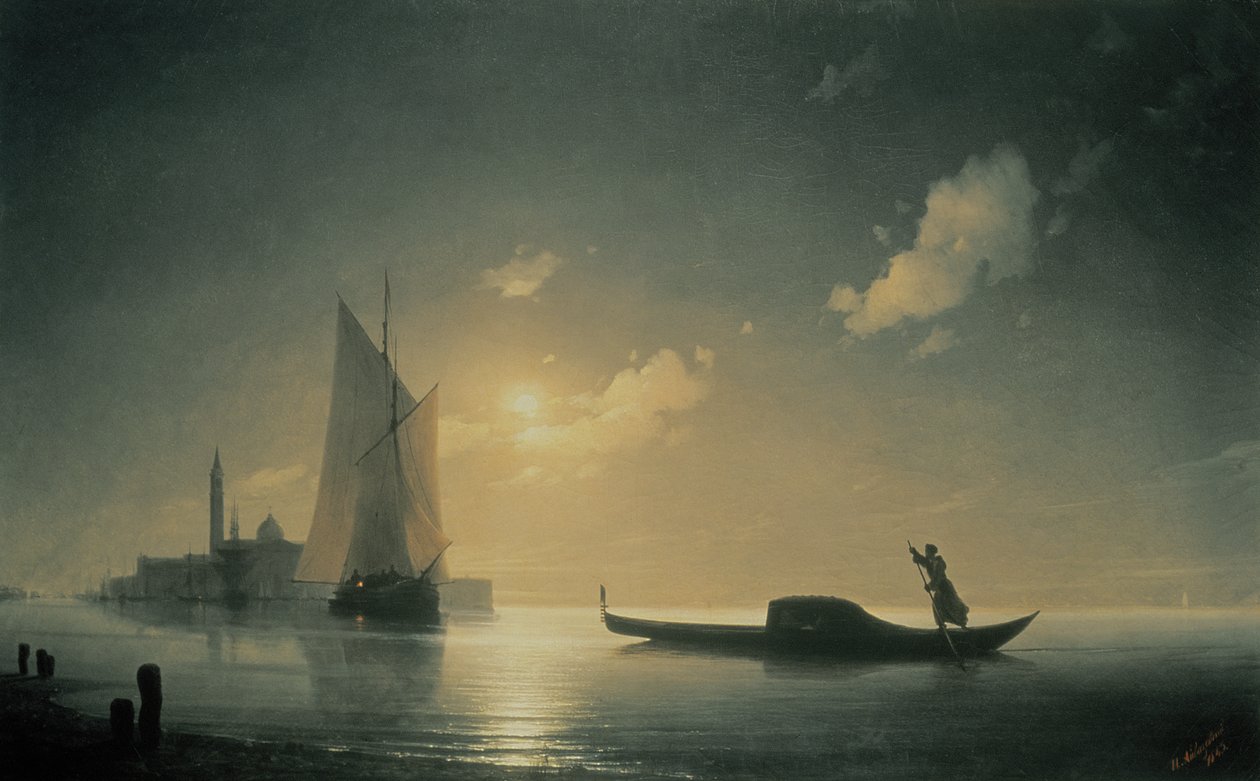 Gondolier till sjöss om natten, 1843 av Ivan Konstantinovich Aivazovsky