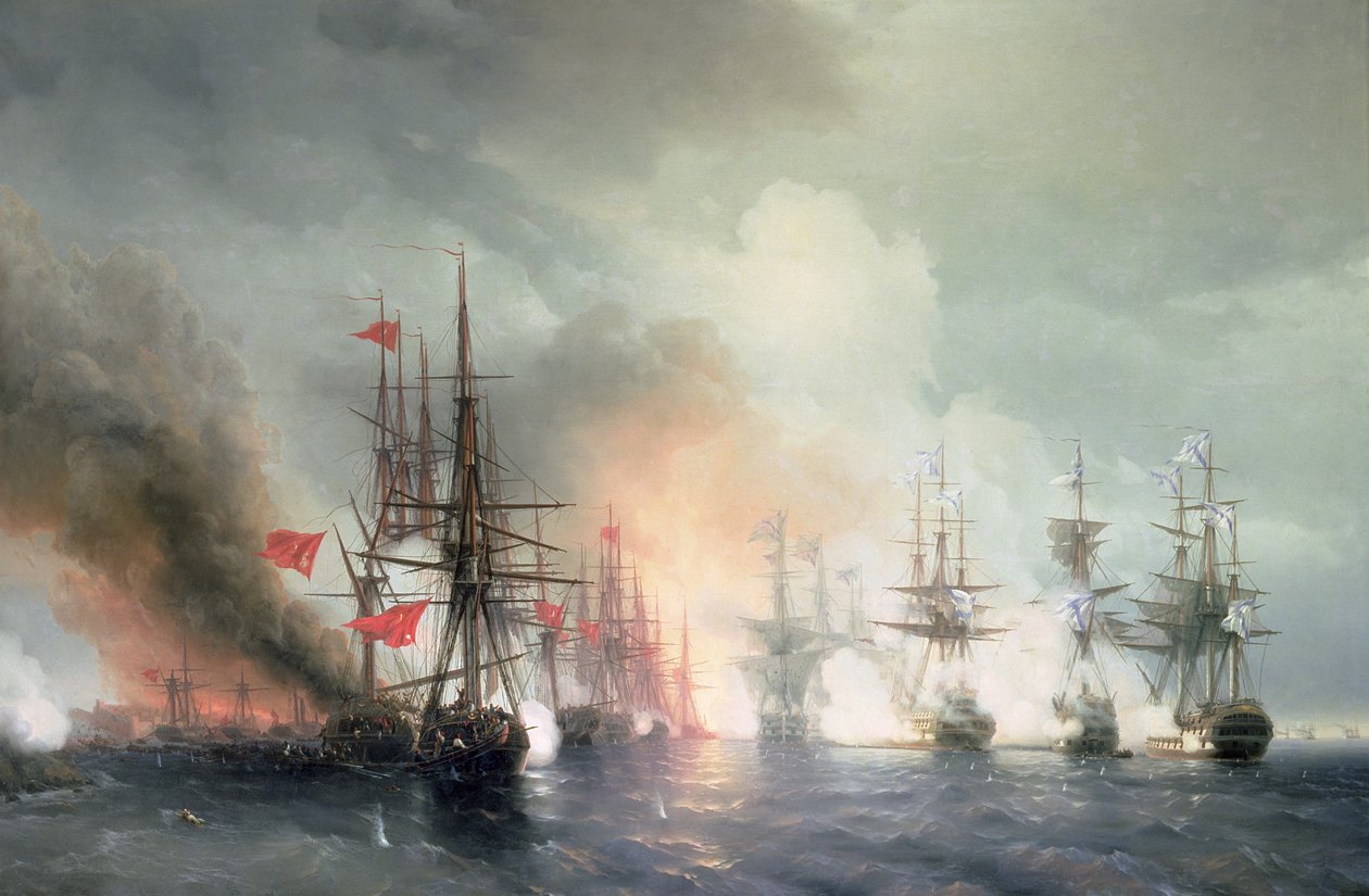 Rysk-turkiska sjöslaget vid Sinop den 18 november 1853, 1853 av Ivan Konstantinovich Aivazovsky