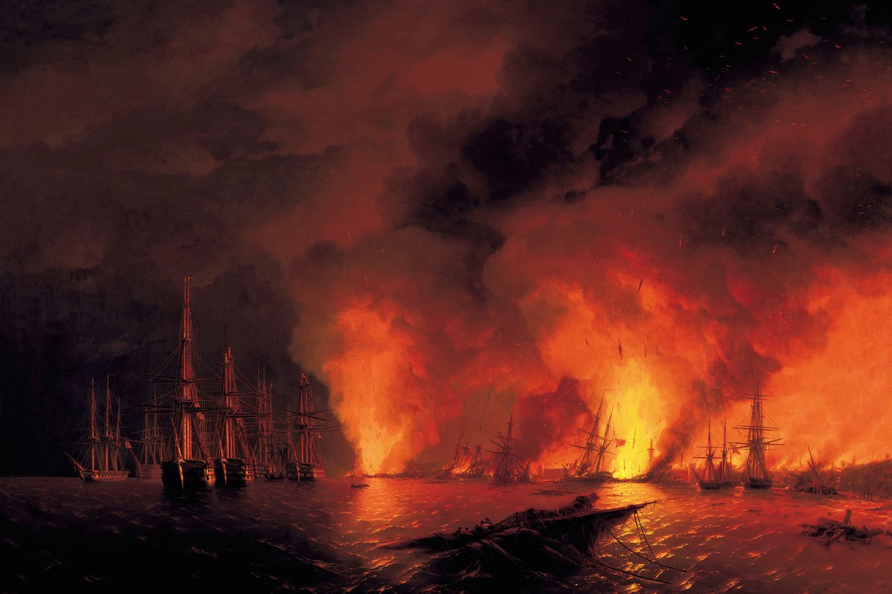 Slaget vid Sinop den 18 november 1853 (Natt efter slaget) av Ivan Konstantinovich Aivazovsky