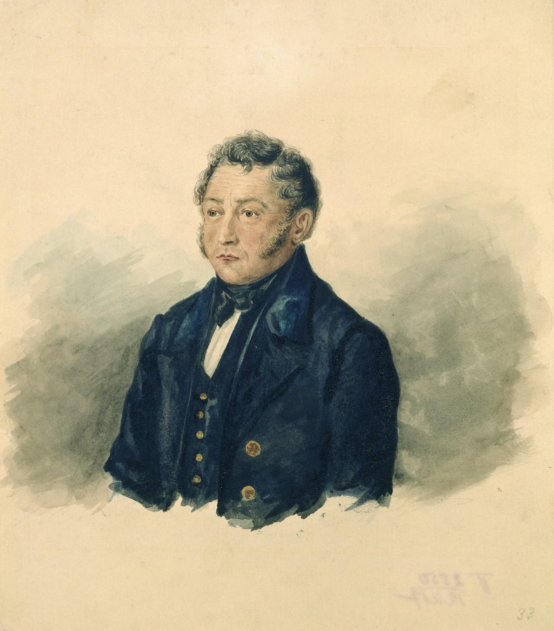 Porträtt av Fadei Venediktovich Bulgarin, ca 1840 av Ivan Nikolayevich Terebenev