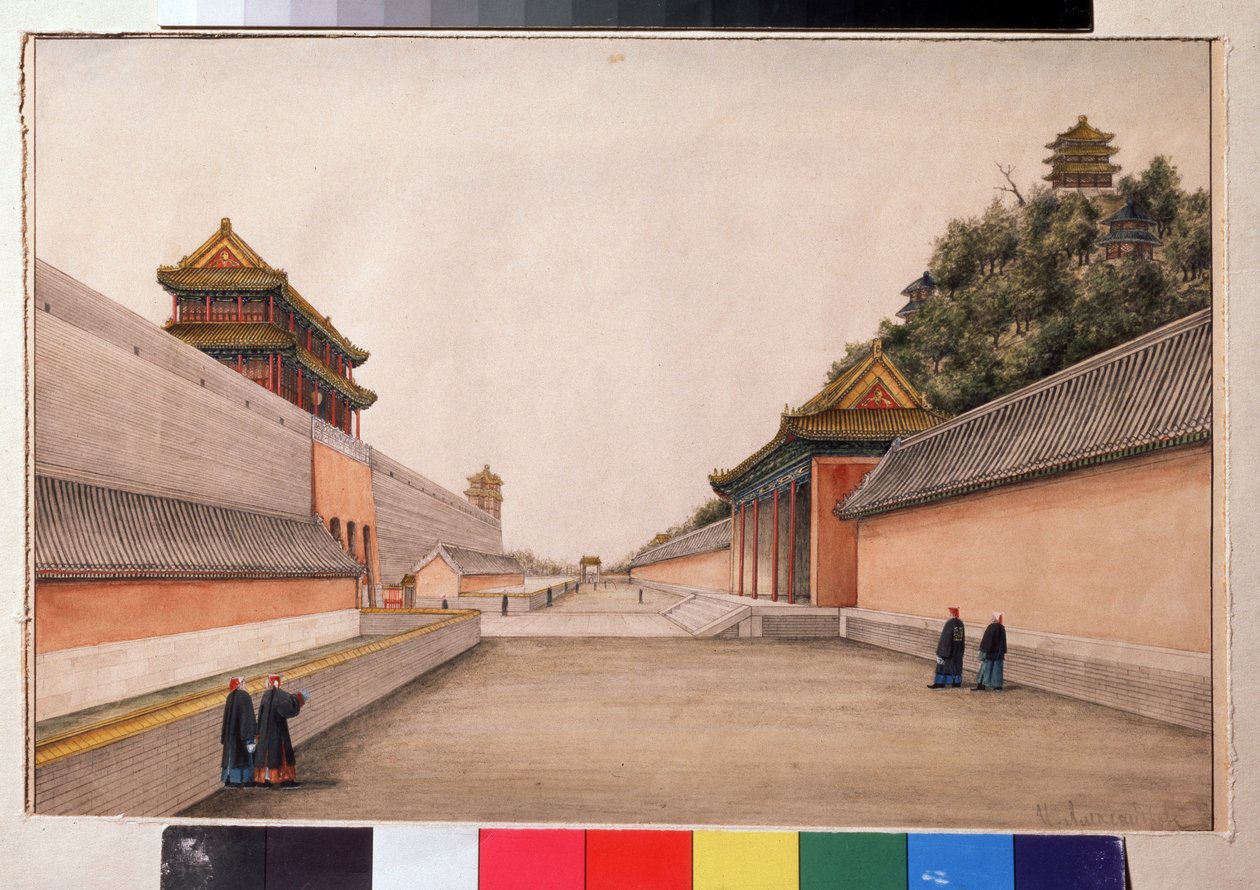 Vinterpalatset i Pekin, i kinesisk skissserie (kinesiska skisser, vinterpalatset i Peking). Målning av Ivan Petrovich Alexandrov (1780-1818). Akvarell på papper, 21,5 x 28,3 cm av Ivan Alexandrov
