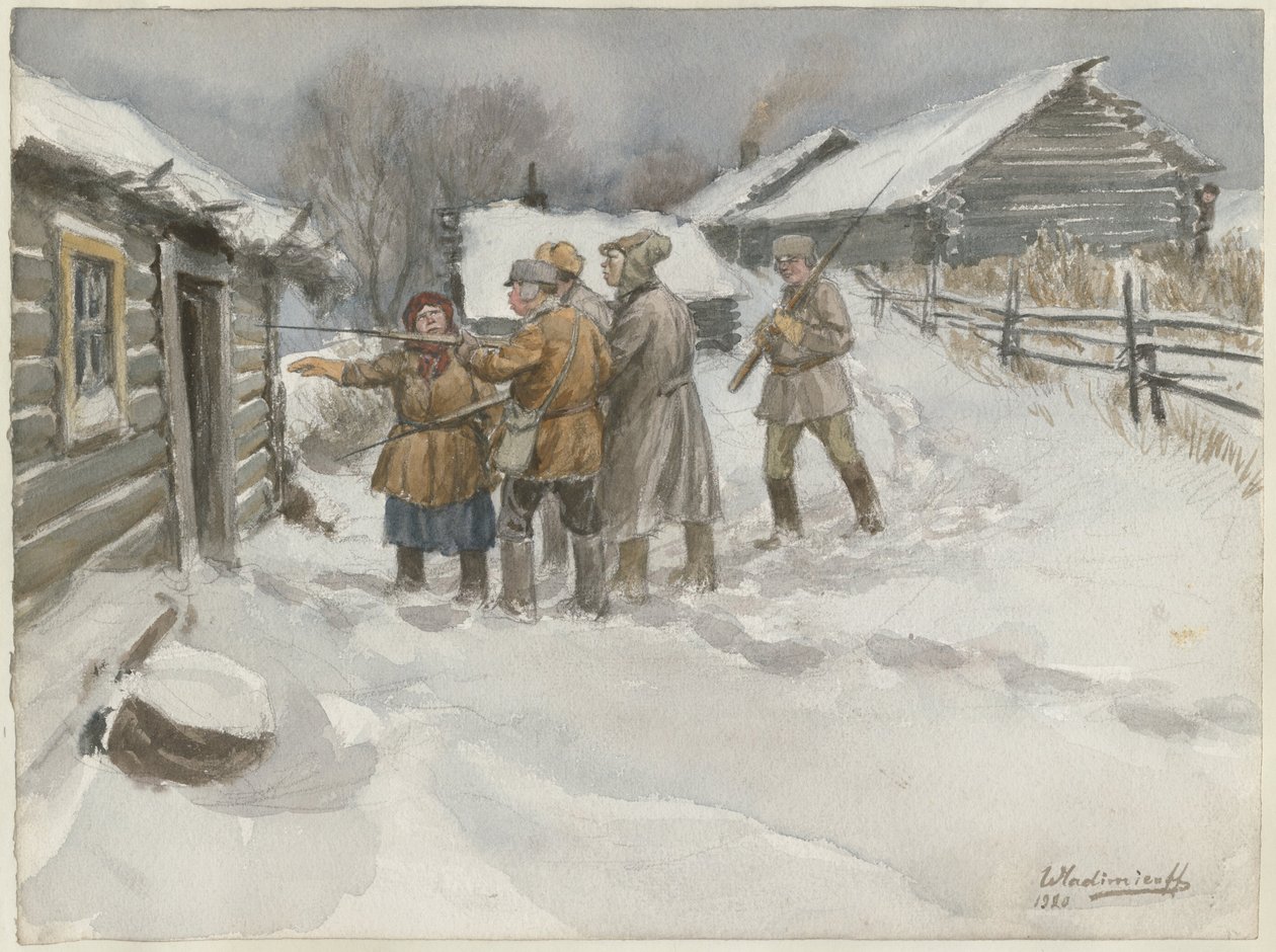 Före sökning och beslag från serien av akvareller ryska revolutionen, 1920 av Ivan Alexeyevich Vladimirov