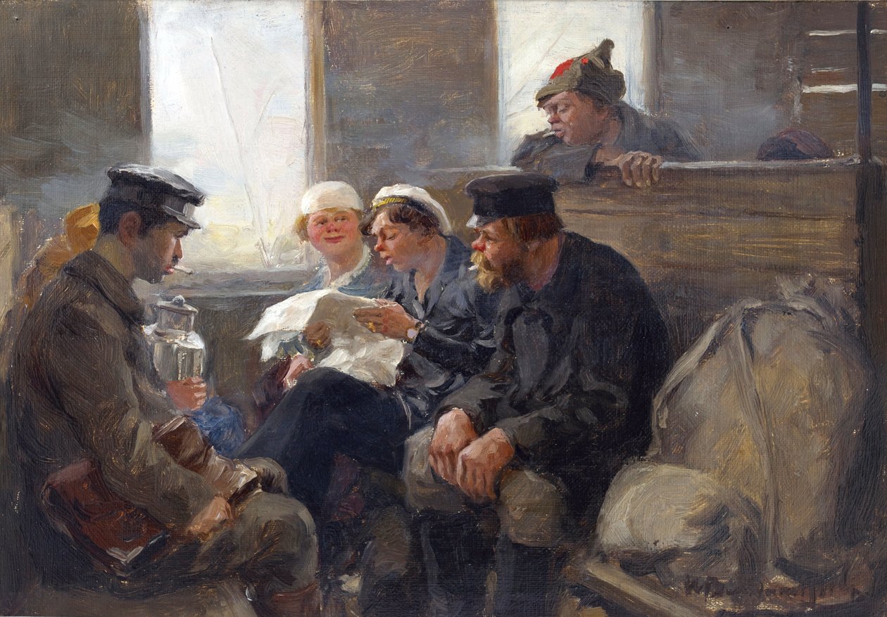 Grupp bolsjeviker på ett tåg av Vladimirov, Ivan Aleksijevitj (1869-1947). Olja på trä av Ivan Alexeyevich Vladimirov