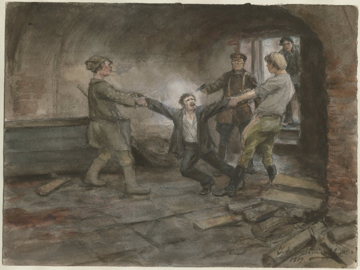 Man som hålls fängslad och avrättad från serien av akvareller ryska revolutionen, 1919 av Ivan Alexeyevich Vladimirov