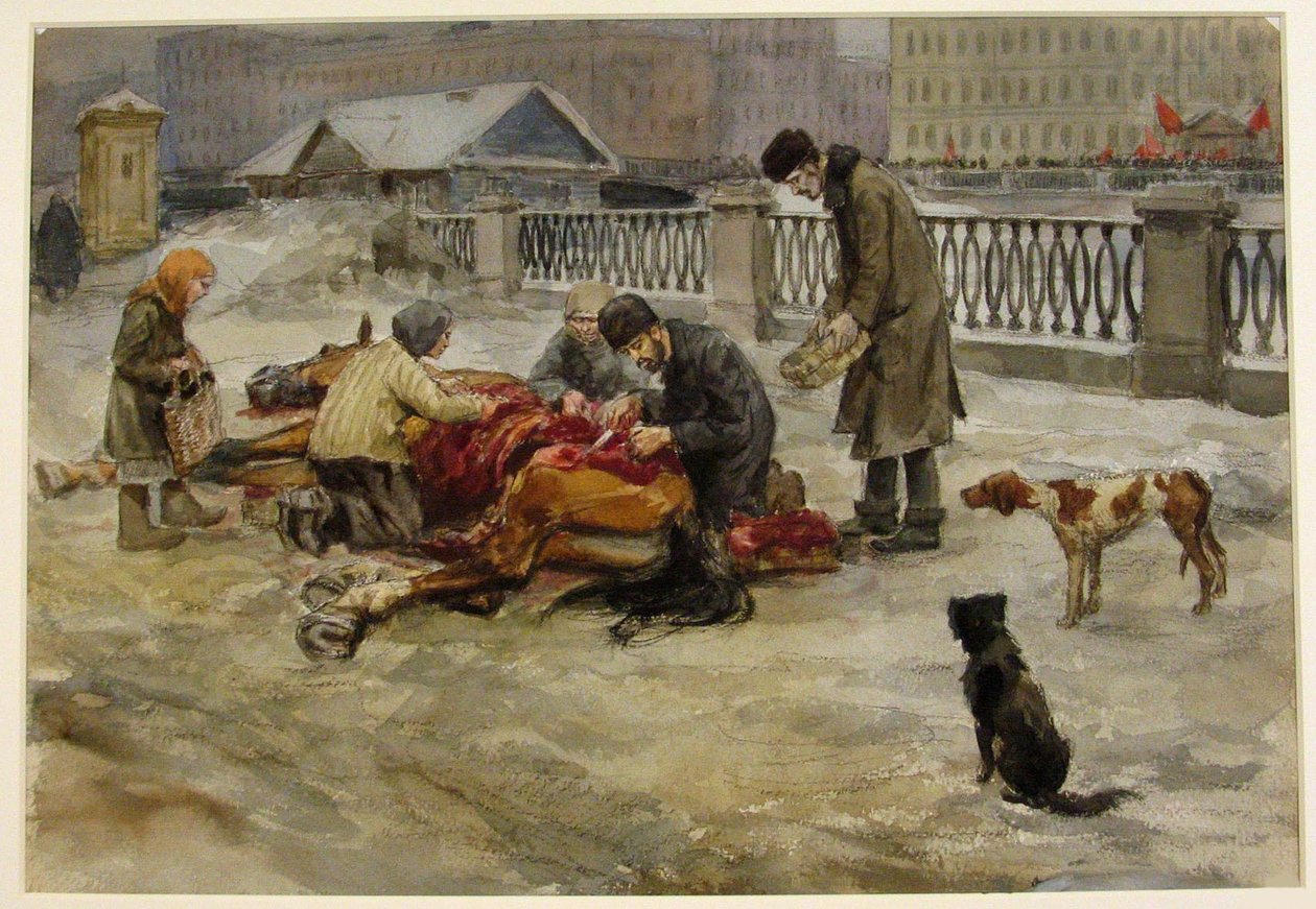 Petrograd 1918 från serien av akvareller ryska revolutionen, 1918 av Ivan Alexeyevich Vladimirov