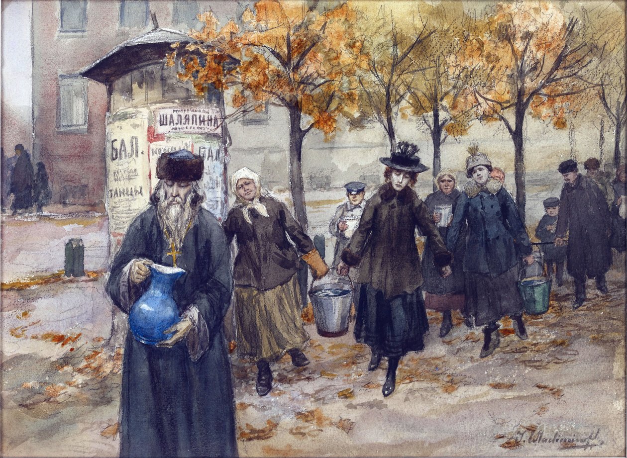 Petrograd utan vatten av Vladimirov, Ivan Alexeyevich (1869-1947). Akvarell, Gouache på papper av Ivan Alexeyevich Vladimirov
