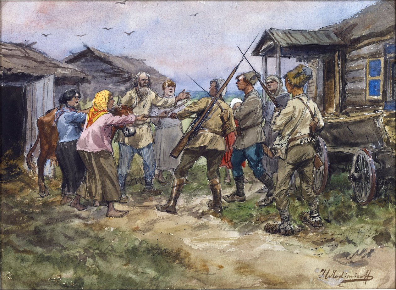 Rekvisition av boskap till Röda armén i en by nära Luga av Ivan Alexeyevich Vladimirov