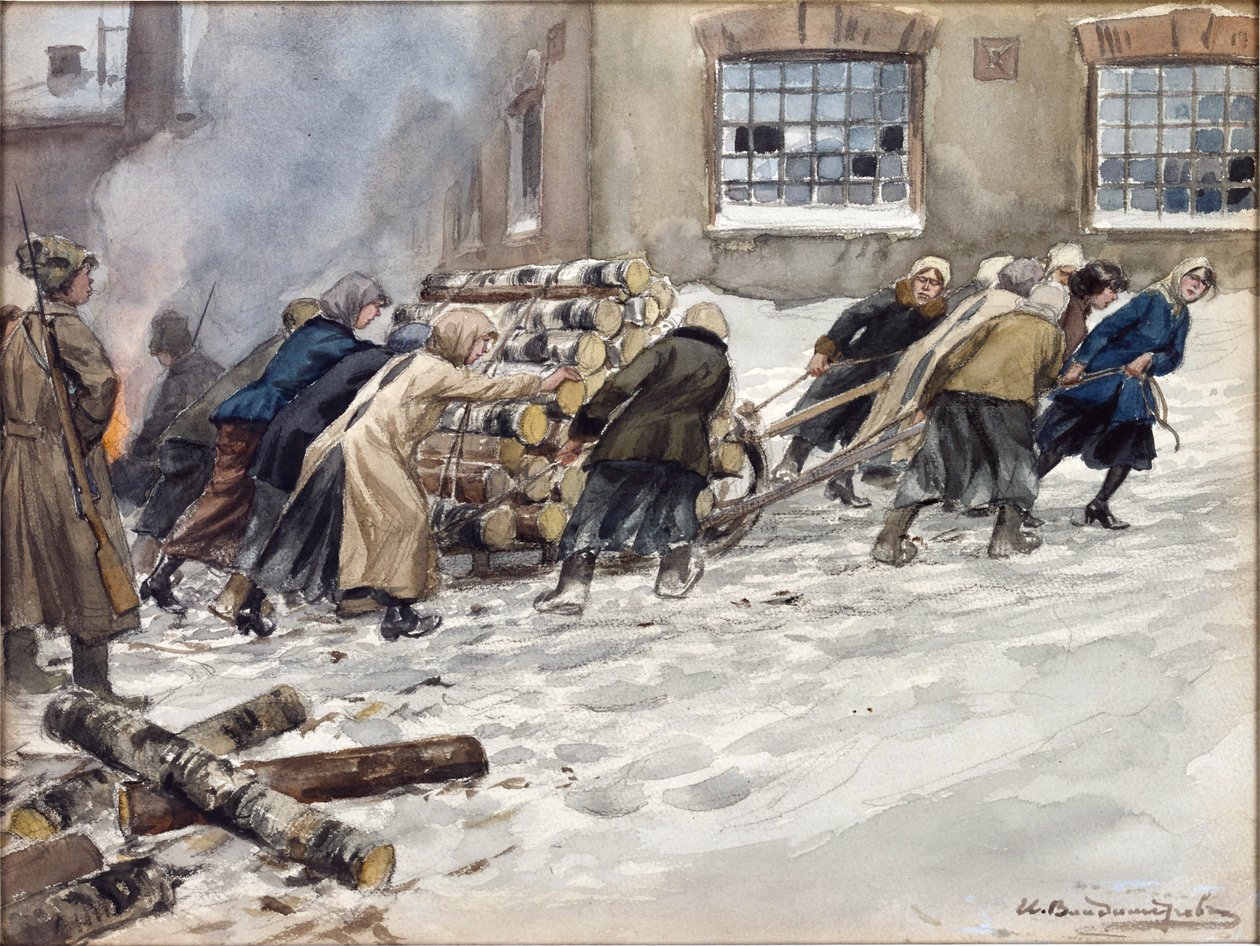 Rekvisition av ved av Vladimirov, Ivan Alexeyevich (1869-1947). Akvarell, Gouache på papper av Ivan Alexeyevich Vladimirov