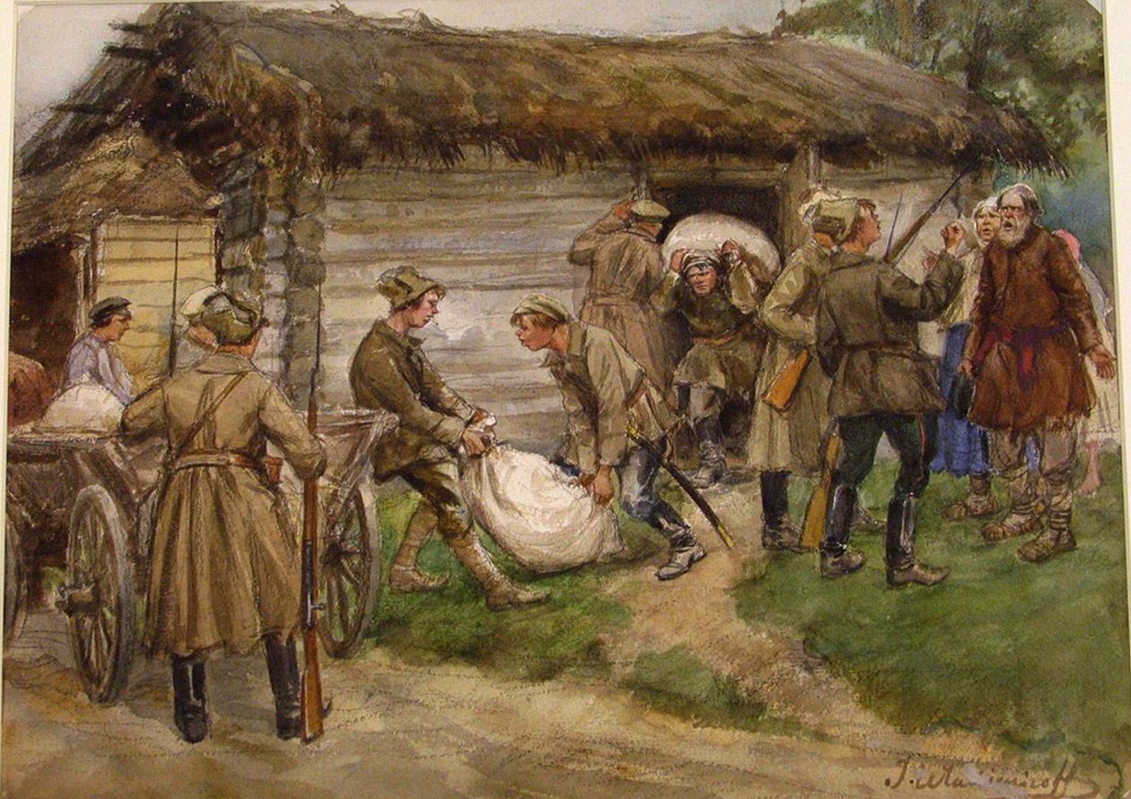 Rekvisition av mjöl från rika bönder i en by nära Pskov av Ivan Alexeyevich Vladimirov
