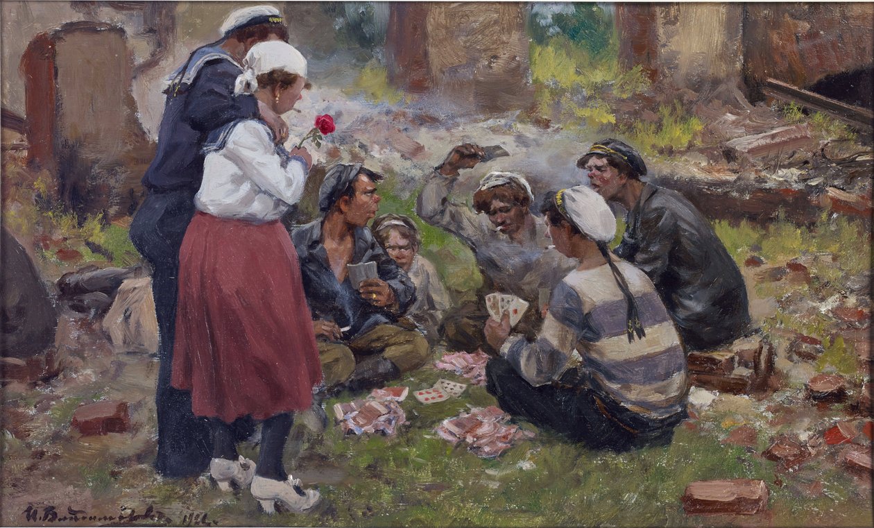 Sjömän som spelar kort av Vladimirov, Ivan Alexeyevich (1869-1947). Olja på trä av Ivan Alexeyevich Vladimirov