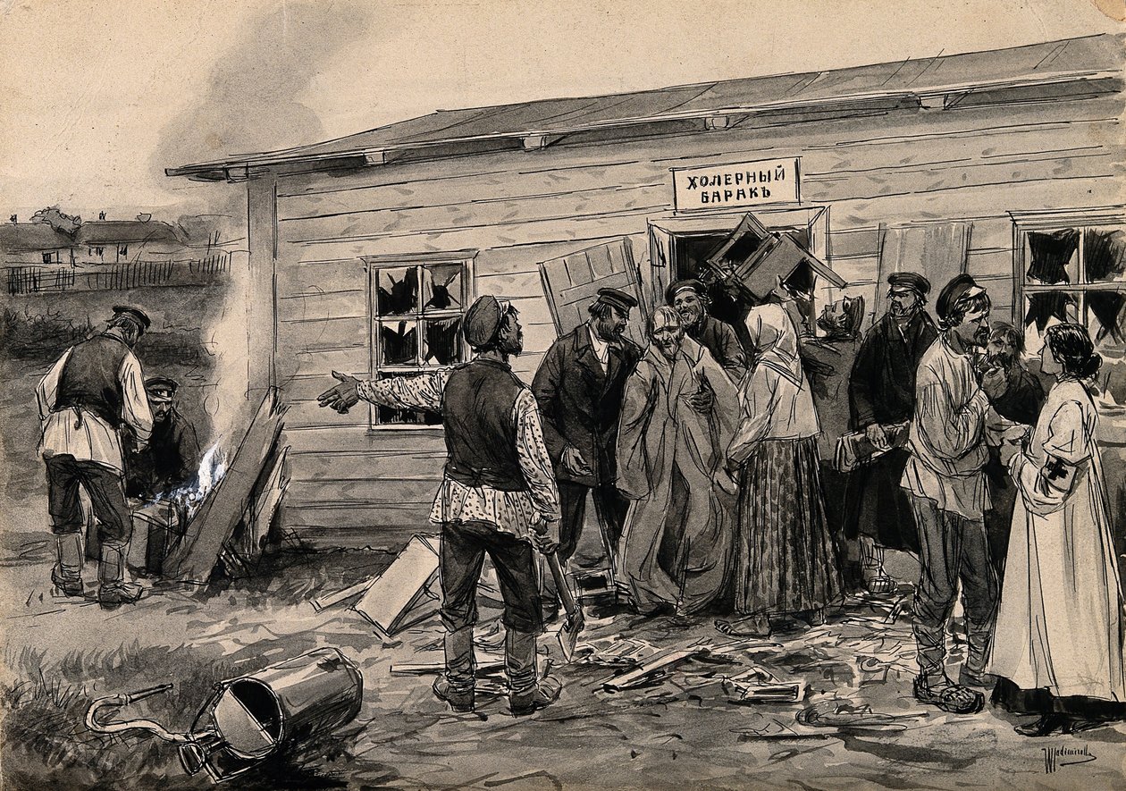 Scen på en kolerakasern från serien av akvareller ryska revolutionen, ca. 1920 av Ivan Alexeyevich Vladimirov