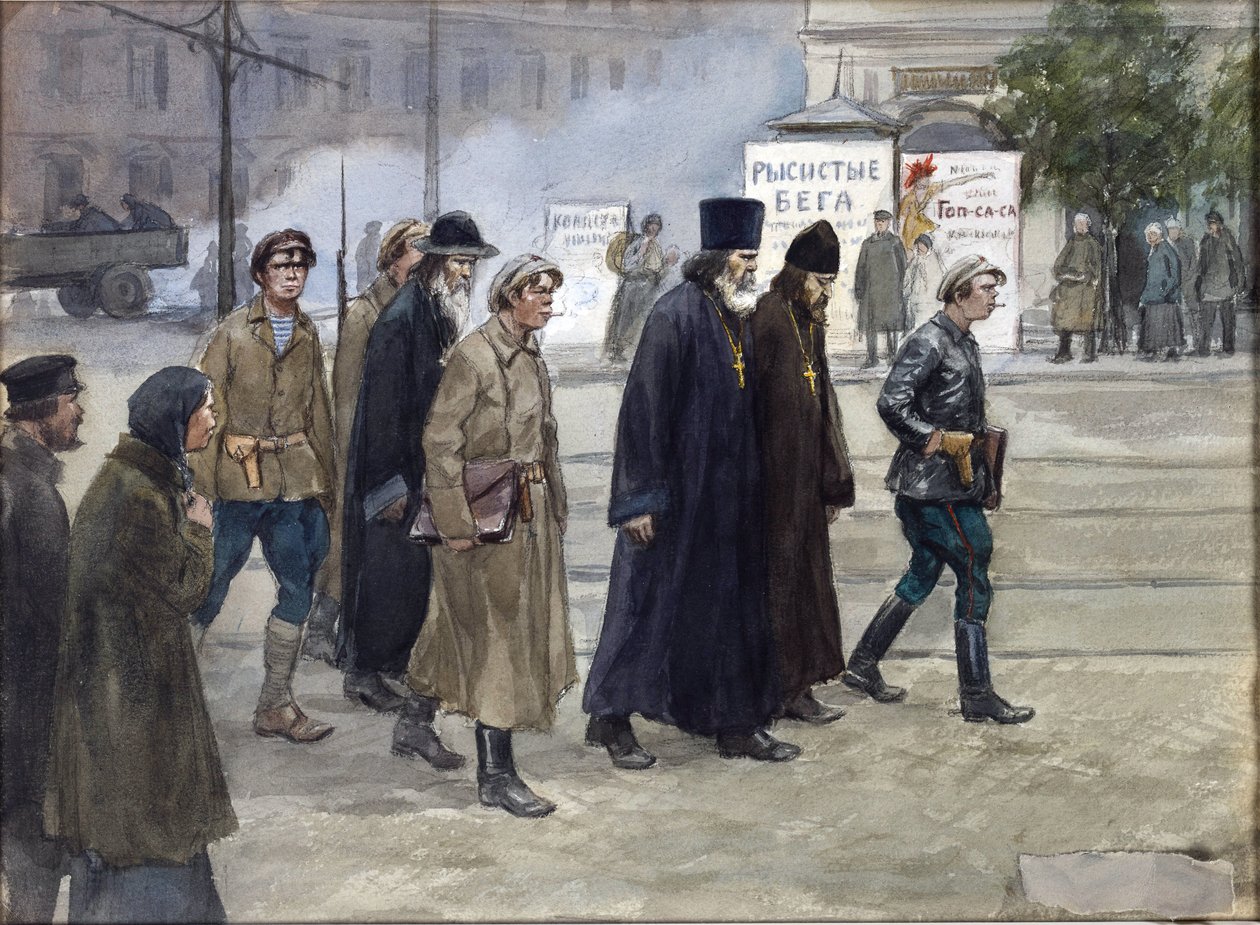Prästerna förmedlades till dom av Vladimirov, Ivan Aleksijevitj (1869-1947). Akvarell, Gouache på papper av Ivan Alexeyevich Vladimirov