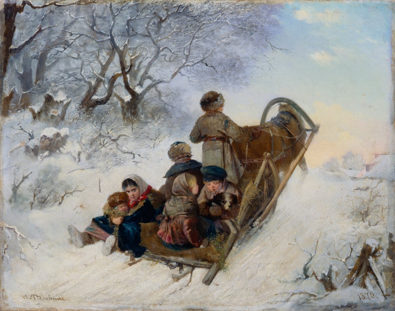 Barn på en hästdragen släde, 1870 av Ivan Andreyevich Pelevin