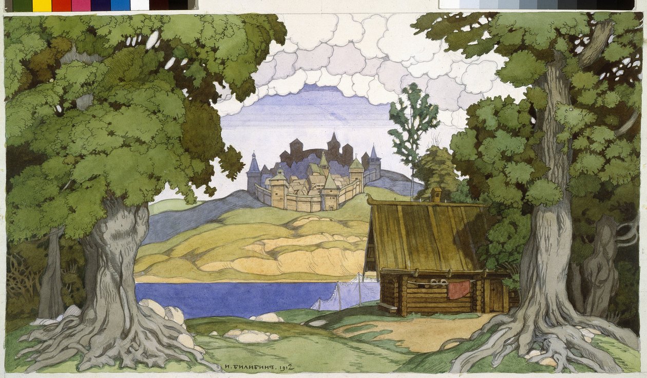 Dekor för operan ""Askolds grav"" av Alexei Vertovski (1799-1862). Verk av Ivan Yakovlevich Bilibin (Bilibin) (1876-1942), akvarell på papper av Ivan Yakovlevich Bilibin