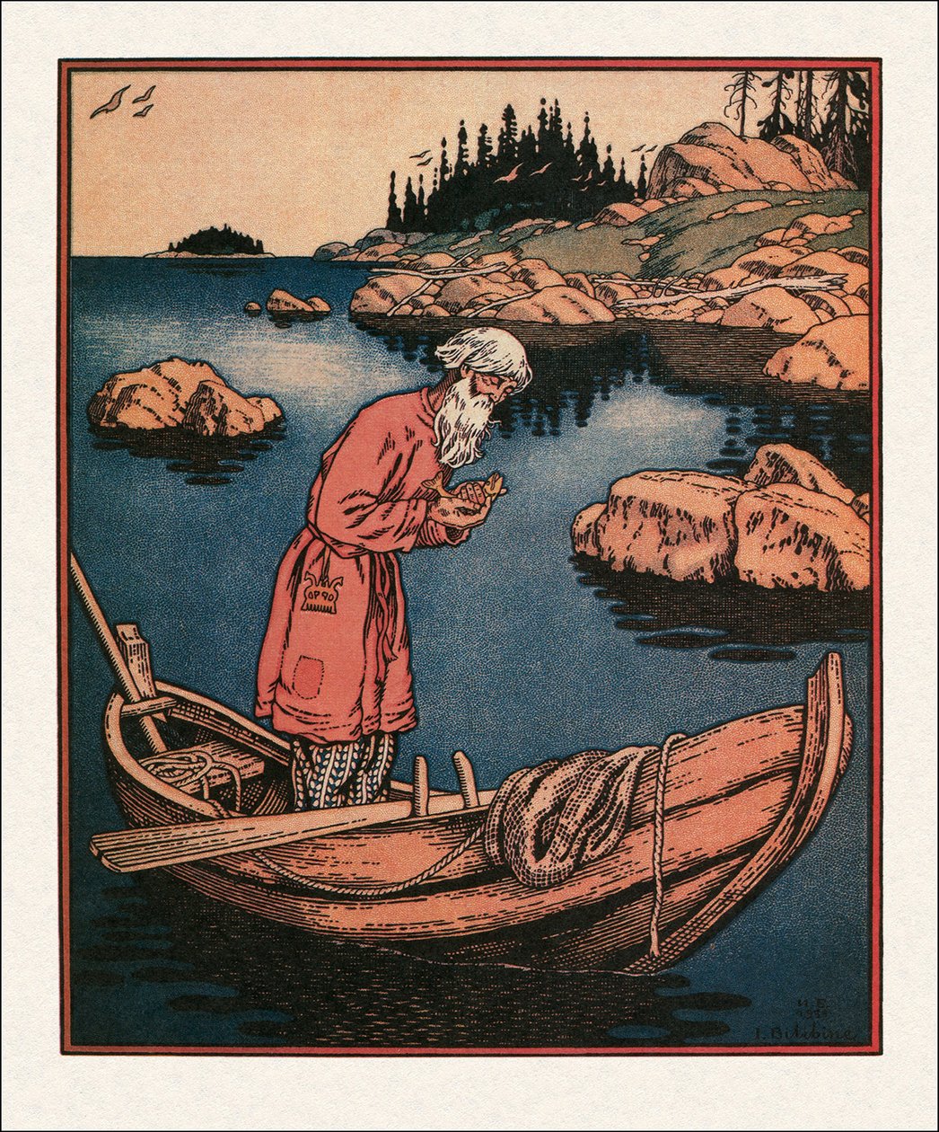Illustration till Sagan om fiskaren och fisken av Bilibin, Ivan Yakovlevich (1876-1942) av Ivan Yakovlevich Bilibin