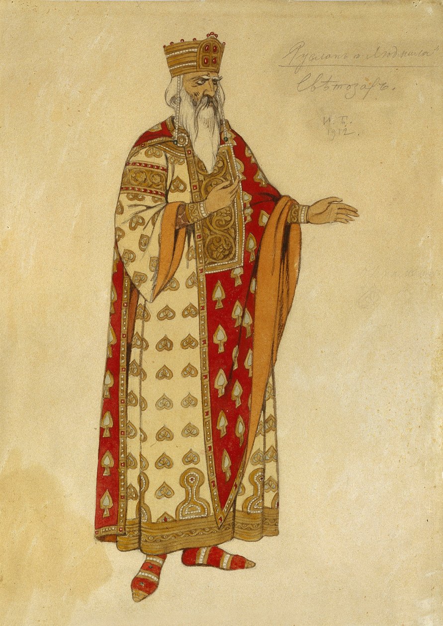 Kostymprojekt för operan ""Ruslan och Ludmila"" av Mikhail Igor Glinka (1804-1857). Målning av Ivan Yakolevich Bilibin (Bilibin) (1876-1942) av Ivan Yakovlevich Bilibin