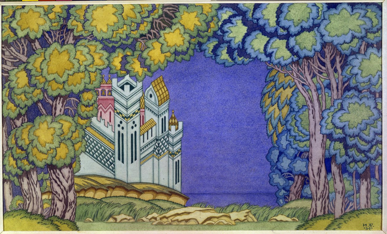 Operadekor för "Sagan om tsaren Saltan", Island Buyan av Nicholas Rimsky Korsakov (Rimsky-Korsakov) (1844-1908) av Ivan Yakovlevich Bilibin