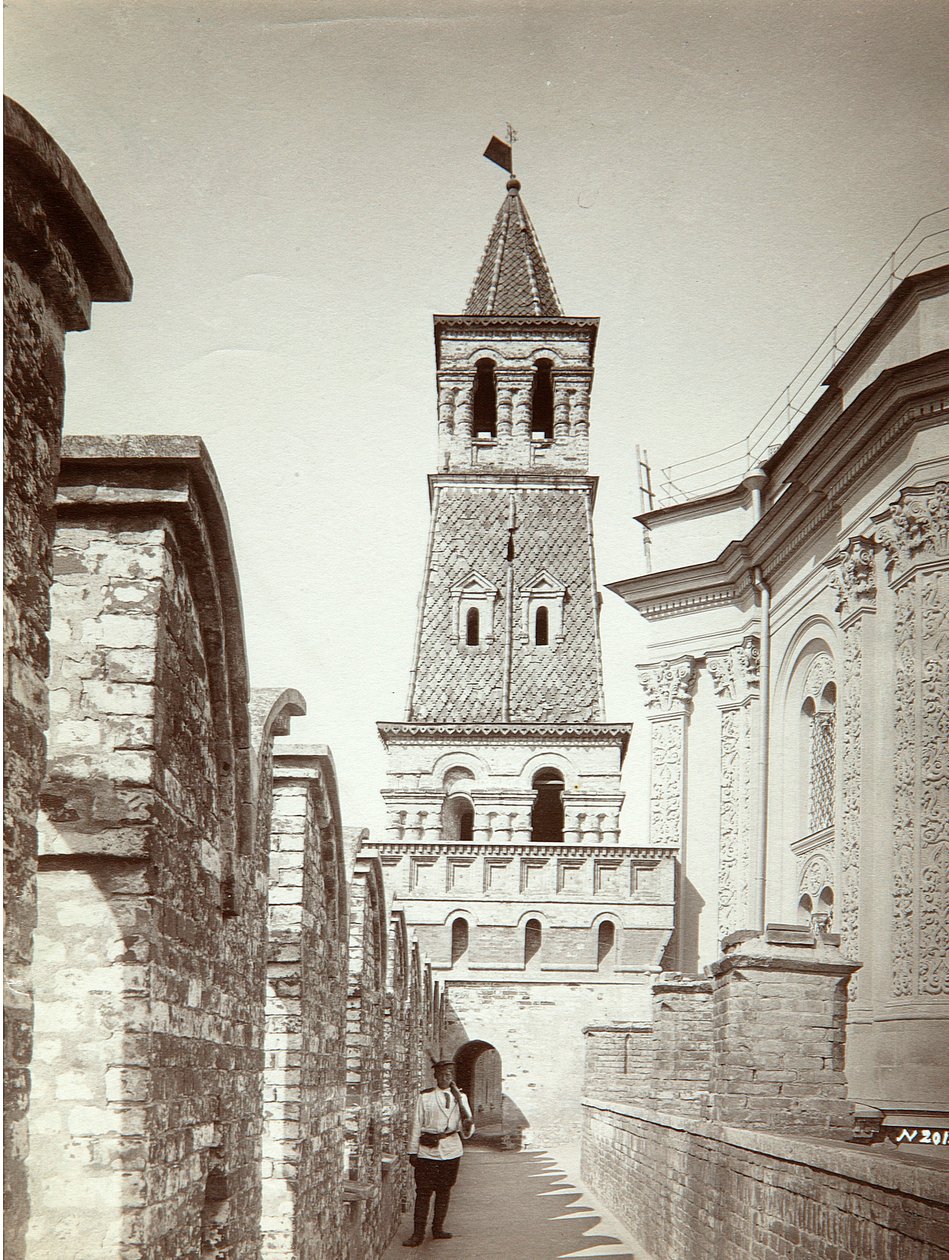 Armory (Oruzheynaya) Tower i Moskva Kreml. Albumin Foto av Ivan Fyodorovich Borshchevsky (1851-1948), före 1889. State United Museum Center i Kreml, Moskva av Ivan Fyodorovich Borshchevsky