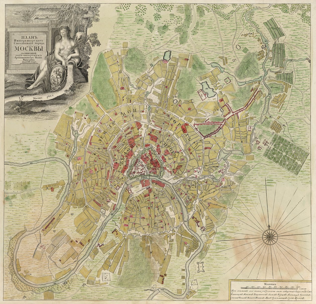 Karta över Moskva, 1739 av Ivan Fyodorovich Michurin