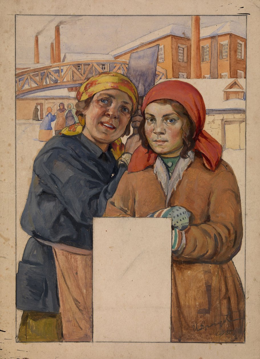 Två fabriksarbetare, 1925 av Ivan Georgievich Drozdov