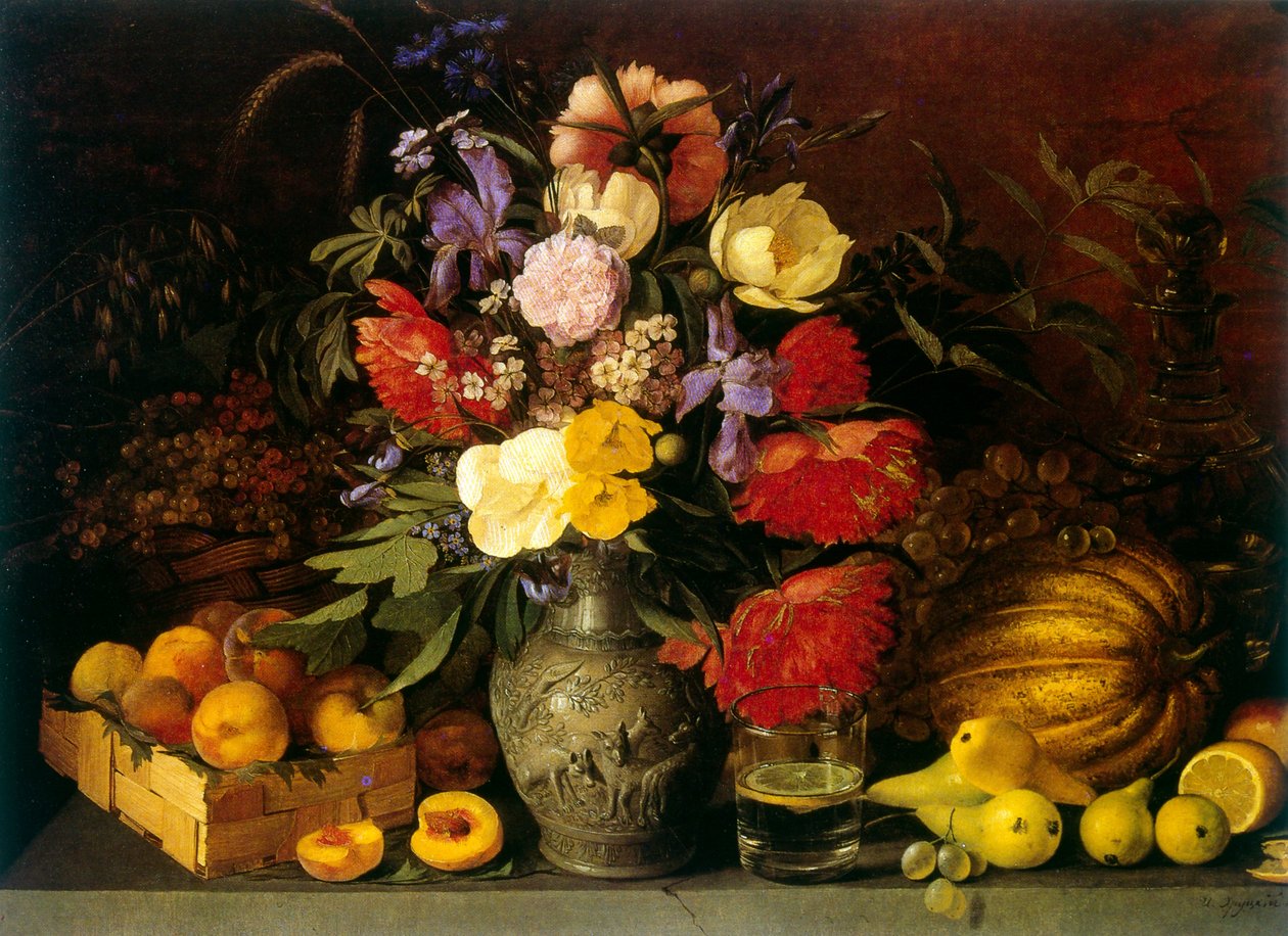 Stilleben med blommor och frukter 1839 av Ivan Khrutsky (18101885) födelsenamn: Jan Chrucki. Polsk-rysk målare av Ivan Khrutsky