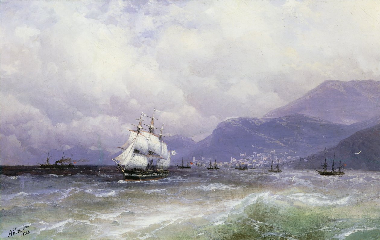 Ett kustlandskap med frakt utanför Trebizond, 1888 av Ivan Konstantinovich Aivazovsky