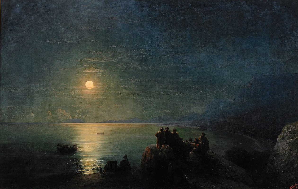 Forntida grekiska poeter vid vattnet i månskenet, 1886 av Ivan Konstantinovich Aivazovsky