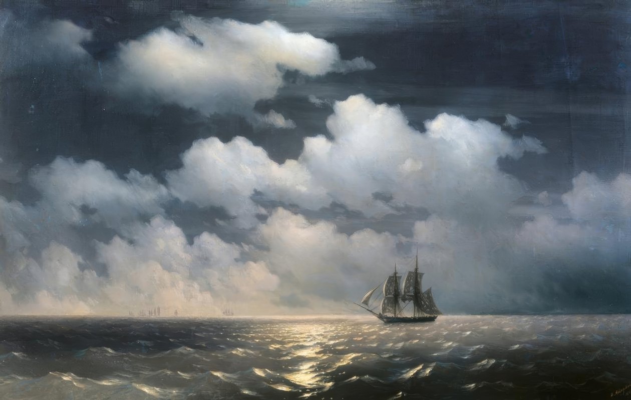 Brig Mercury’ attackerad av två turkiska fartyg. av Ivan Konstantinovich Aivazovsky