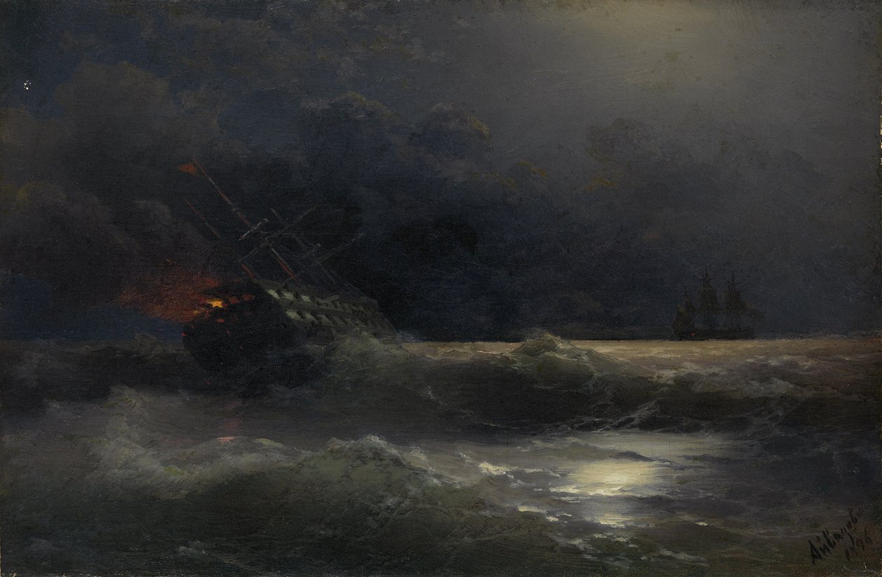Brinnande skepp Ett avsnitt av det rysk-turkiska kriget, 1896 av Ivan Konstantinovich Aivazovsky