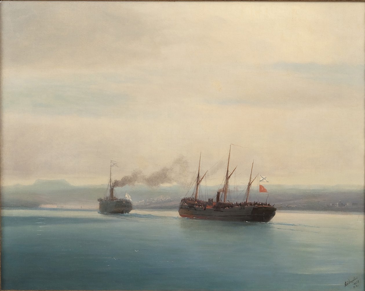 Erövring av det turkiska truppskeppet Mersina av ångbåten Ryssland den 13 december 1877, 1877 av Ivan Konstantinovich Aivazovsky