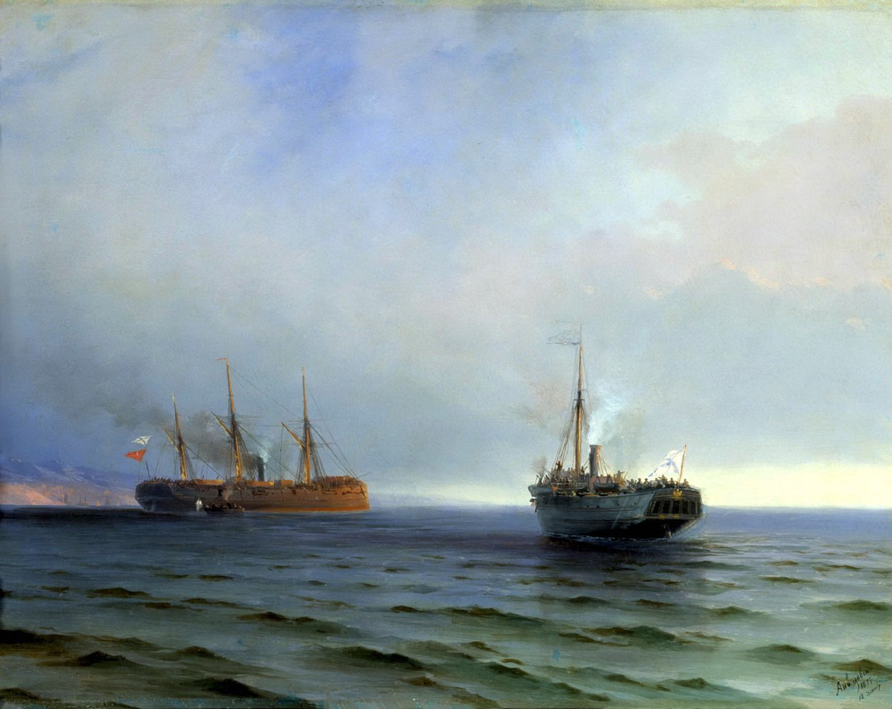 Erövring av den turkiska militärtransporten "Messina", 13 december 1877. av Ivan Konstantinovich Aivazovsky