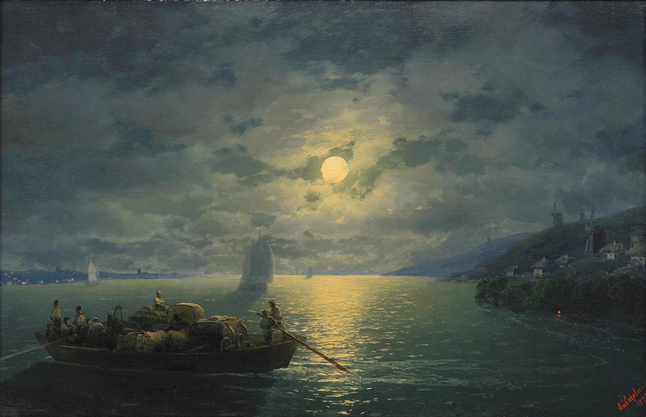 Korsar floden Dnepr vid månbelyst natt, 1897 av Ivan Konstantinovich Aivazovsky