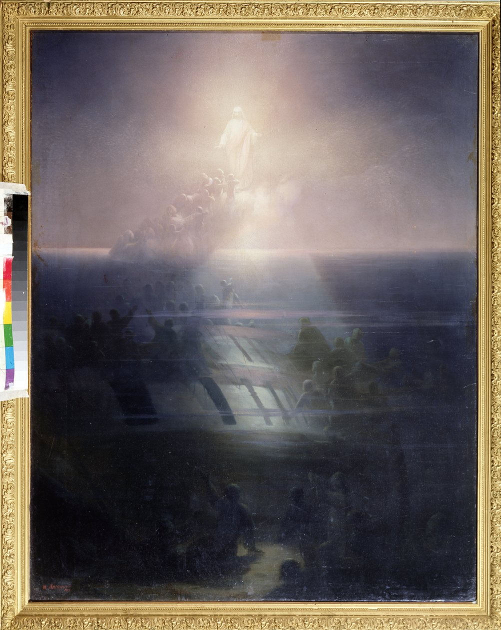 Skeppet Lefort med 84 kanoner, som sjönk 1856 under Krimkriget (1853-1856). ((Sjunkande av 84-kanonskeppet Lefort 1856). Målning av Ivan Konstantinovich Aivazovsky (1817-1900). Olja på duk av Ivan Konstantinovich Aivazovsky