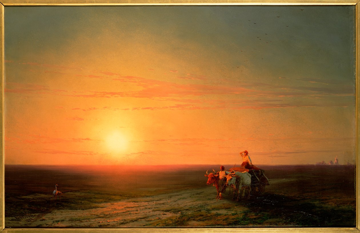 Bönder som återvänder från fälten vid solnedgången, 1800-talet av Ivan Konstantinovich Aivazovsky