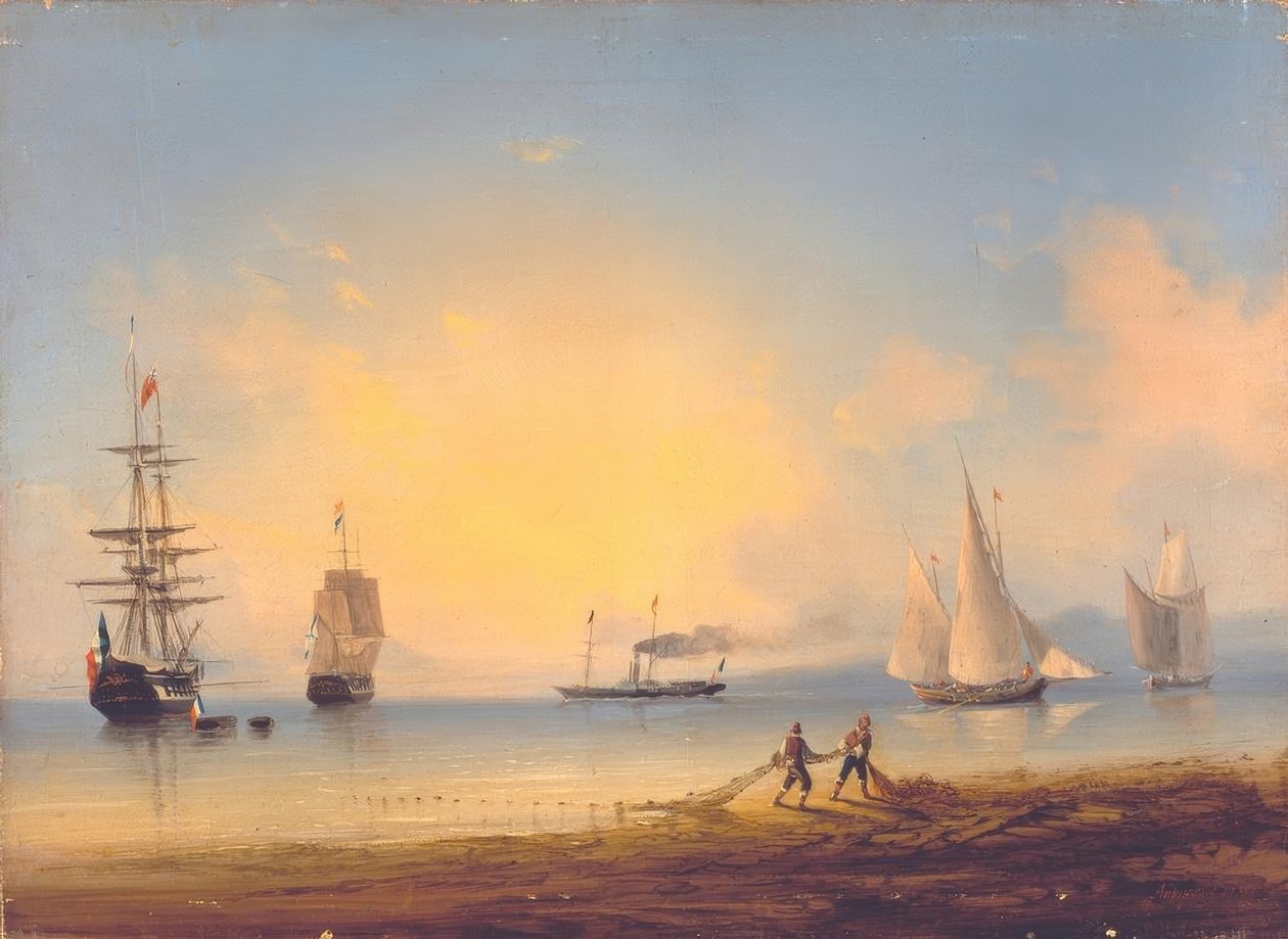 ryska och franska fregatter av Ivan Konstantinovich Aivazovsky