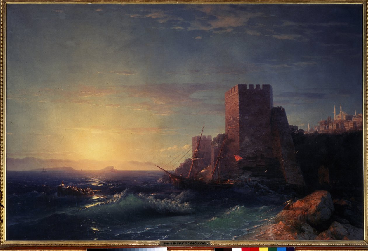 Torn på klipporna nära Bosporen (utsikt från fästningen Rumeli Hisari i Istanbul) (torn på klipporna nära Bosporen). Målning av Ivan Konstantinovich Aivazosky (Ayvaovsky av Ivan Konstantinovich Aivazovsky