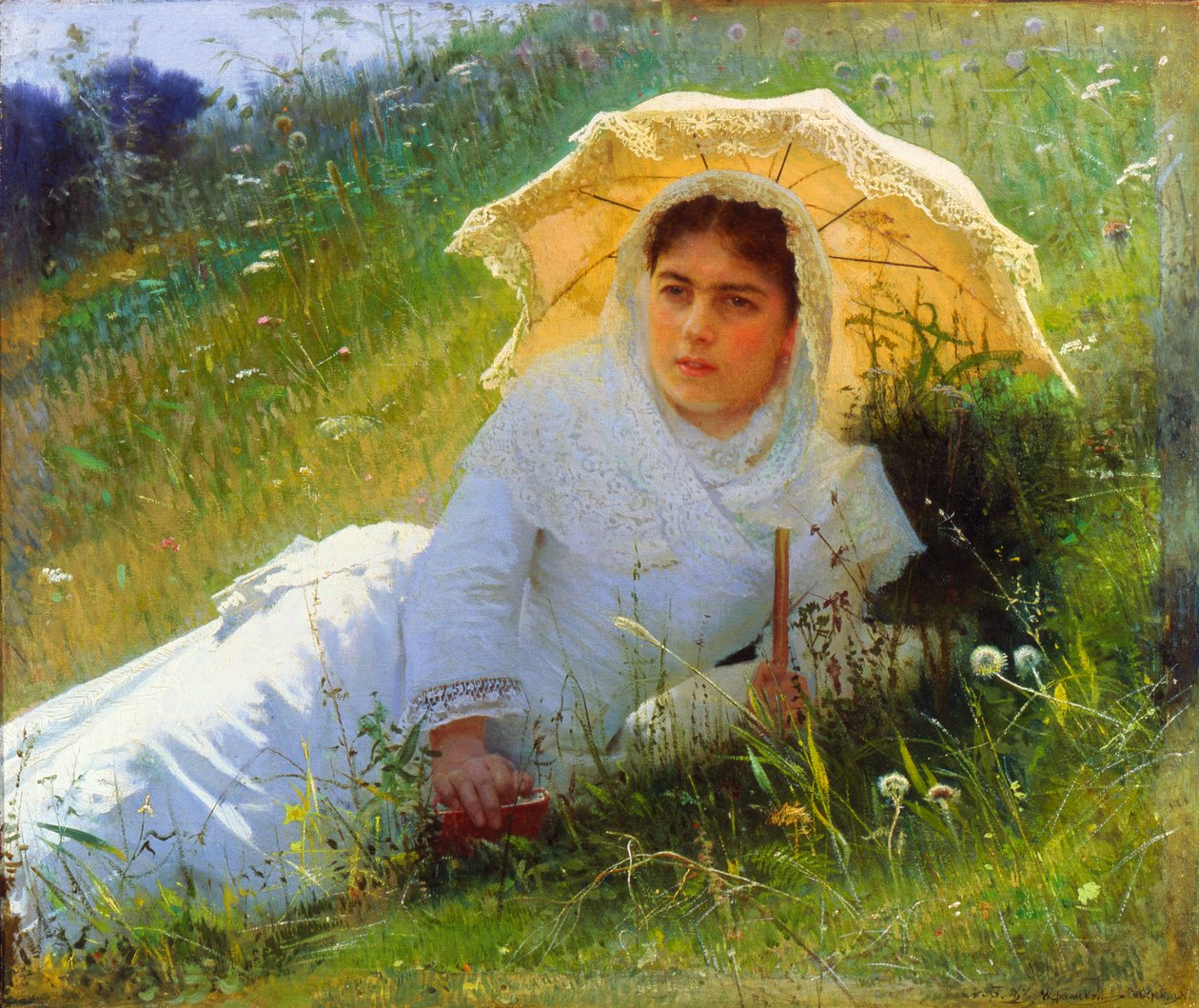 En varm dag på gräset. Middagen 1883 av Ivan Kramskoy