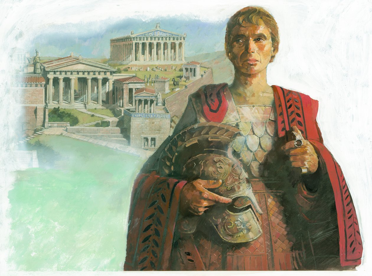 Antik grekisk krigare eller statsman och Akropolis i Aten av Ivan Lapper