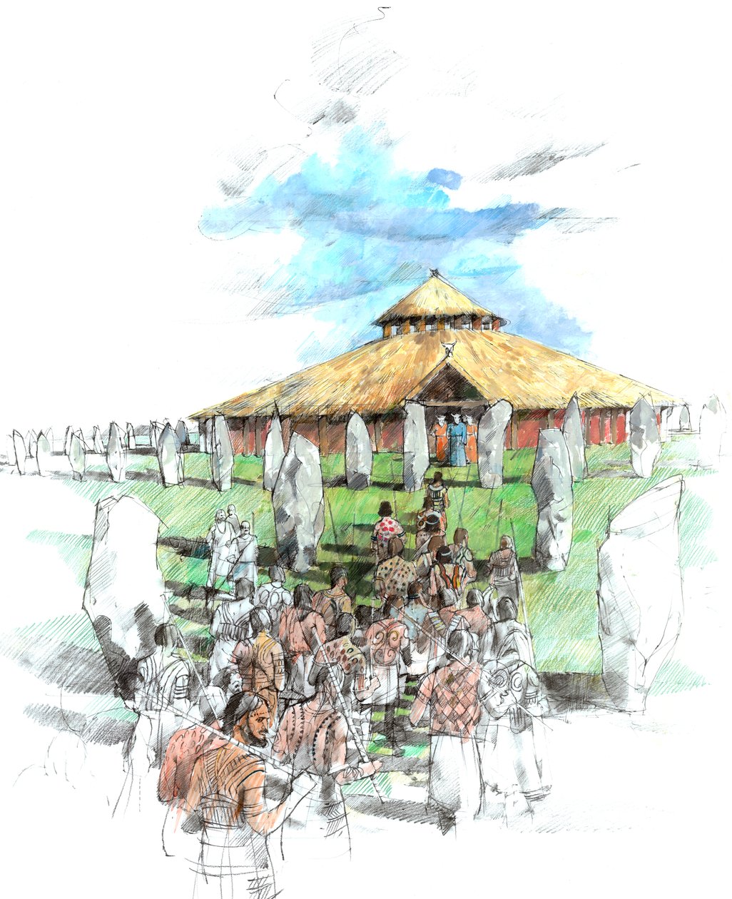 Ceremoniell procession Avebury Stone Circle-helgedom, Wiltshire, 3:e årtusendet f.Kr., c1990-2010. av Ivan Lapper