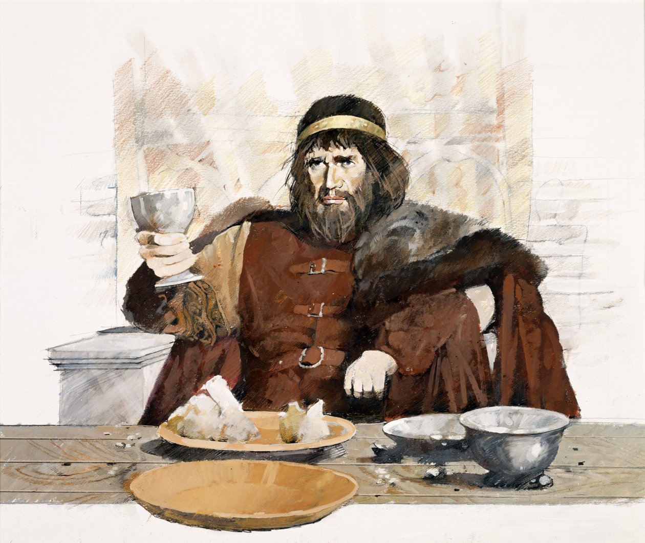 "Dark Age Cornish King" på Tintagel Castle, Cornwall (akvarell på papper) av Ivan Lapper