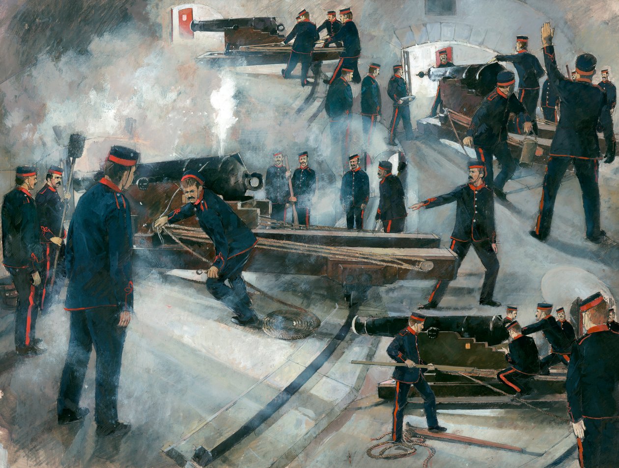 Vapenbesättning, Dartmouth Point Battery-kasematter, Dartmouth Castle, sent 1800-tal, 1990-talet. av Ivan Lapper