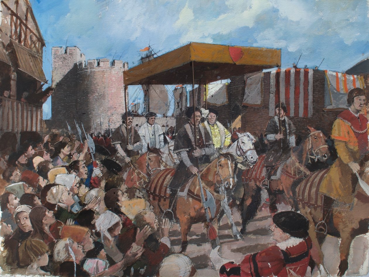 Rekonstruerad vy av kung Edward VI:s kröningsprocession som lämnar Towern i London 1547 av Ivan Lapper