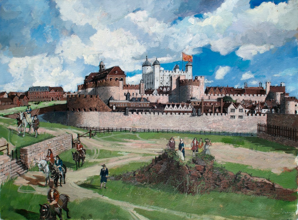 Rekonstruerad vy av Tower of London från väster ca 1700 av Ivan Lapper