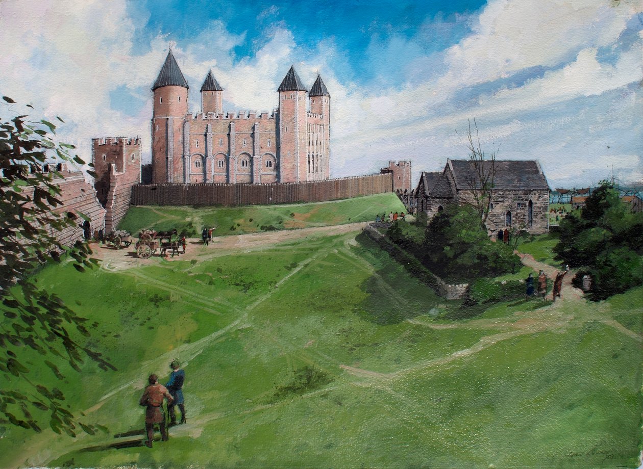 Rekonstruerad vy av Towern i London ca 1100 av Ivan Lapper