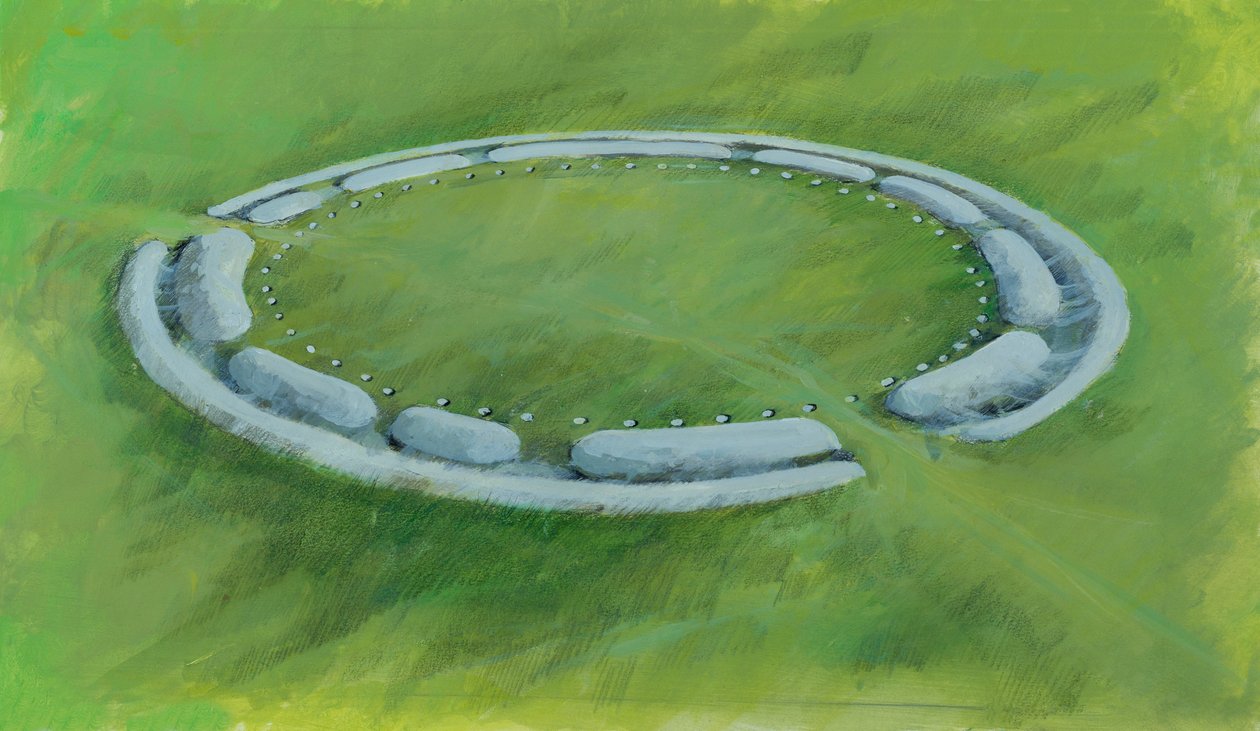 Stonehenge: första fasen bestående av ett dike, en bank och en motvall som omsluter Aubrey Holes av Ivan Lapper
