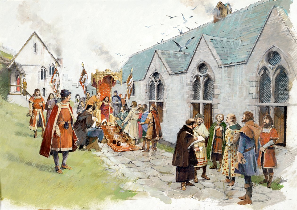 Den öländska borggården i Earl Richards slott i Tintagel på 1200-talet (akvarell på papper) av Ivan Lapper