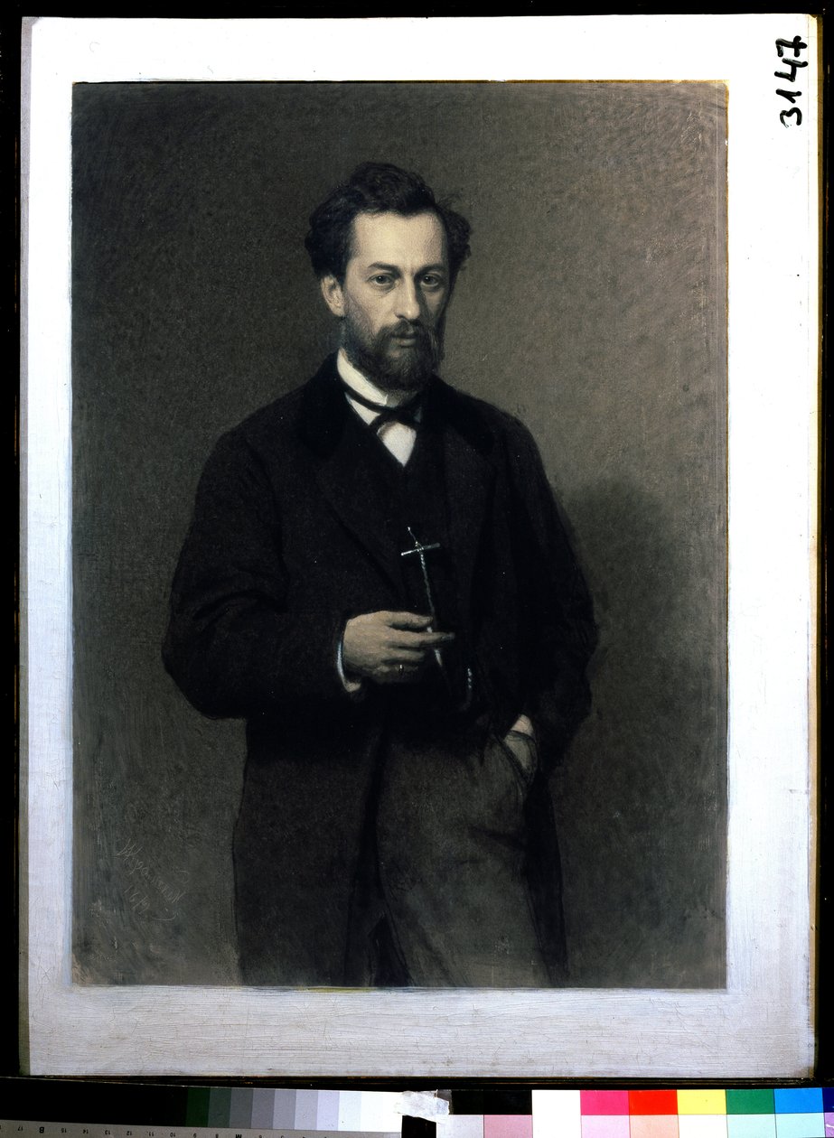 Porträtt av konstnären Mikhail Konstantinovich Klodt baron von Jurgensburg (Michail Clodt, Michael Konstantinow Clodt) (1832-1902) (Porträtt av konstnären M.K.Clodt). Målning av Ivan Nikolayevich Kramskoi (1837-1887), olja på duk av Ivan Nikolaevich Kramskoy